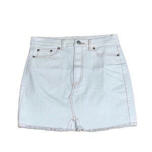 White Olivaceous Denim Mini Skirt Fringe Hem Coastal Cowgirl Country Jean Medium